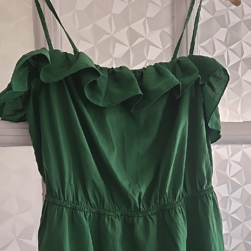 Green Ruched Ruffle Mini Sundress - Picture 2 of 8